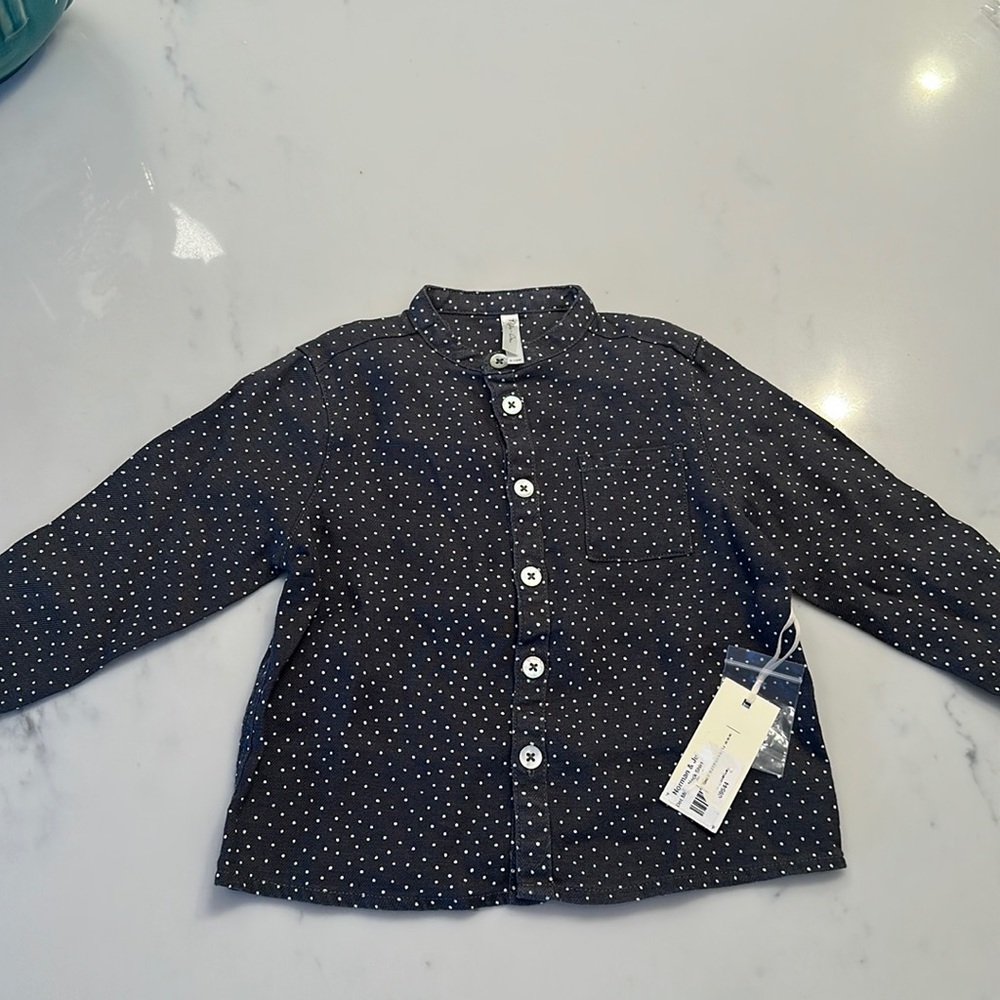 RYLEE + CRU MOCK NECK SHIRT DOT MIDNIGHT
